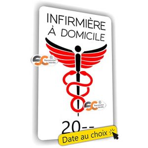 SC ® - Sticker/Autocollant - Caducée Infirmière à Domicile - Date Personnalisable - Type de pose Vitrophanie* (se colle sur le pare-brise à l'intérieur du véhicule) - Fabrication Française (S-C, neuf)