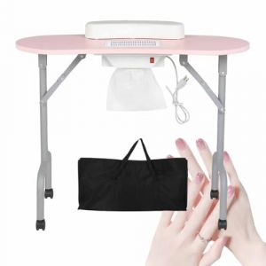 PP-Vic Table De Manucure Pliable, Table De Manucure Avec Collecteur De Poussière, Table De Manucure De Spa Salon Professionnel, Table De Manucure Portable Mobile, Équipement De Manucure,Rose (Panda-Sees, neuf)