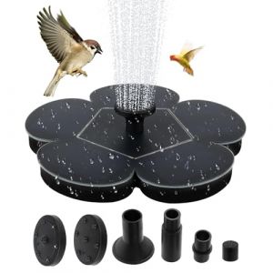 Fontaine Solaire Exterieure de Jardin 2025, Pompe Solaire Bassin 1.4W à 6 Buses,Hauteur de Jet (55-95 cm) pour Étang, Piscine, Jardin & Bain d'oiseaux (Noir) (marketretro, neuf)