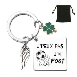 ZYMGUO Porte-Cl&eacute;s Sportif avec Breloque Aile d'Ange, Tr&egrave;fle Vert et Pendentif D&eacute;coratif, Cadeau Original pour Fans de Moto, Basket, Rugby, avec Pochette Noire (j'ai foot) (zhejiangdingnuowangluogongchengyouxiangongsi, neuf)