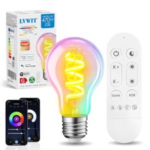 LVWIT Ampoule Connect&eacute;e Alexa 6.3W, Ampoule E27 Led 470Lm,Contr&ocirc;le par T&eacute;l&eacute;commande et App, Vintage Edison A60, Smart Dimmable RGB (ANWIO, neuf)