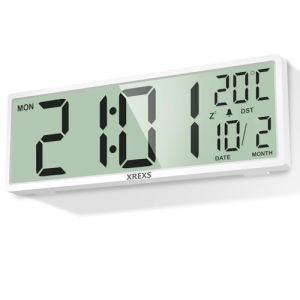 XREXS Horloge Murale Numérique de 14,5 Pouces - Heure - Calendrier - Température - Fonction DST - Fonctionnement à Piles - pour Chambre à Coucher, Salon, Salle de Classe, Bureau (Blanc) (Blueekin, neuf)