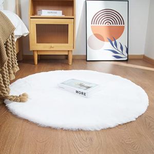 Ghouse Tapis Rond Blanc Chambre 90cm Moelleux Tapis Fausse Fourrure Doux Salon Lavable Descente De Lit Poil Ras (xinyangshipingqiaoquyutingshangmao ltd, neuf)