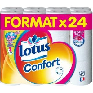 Papier Toilette Lotus Confort Blanc 24 rouleaux - 3 en 1 - Doux Résistant Absorbant (Maxi&Mini, neuf)