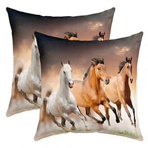 Lot de 2 Housses de Coussins 40x40 Cheval, Housse d'oreiller Cheval Marron Adulte Garçon Ados, Taie d'oreiller Décorative Ferme pour Lit Canapé, Housses de Coussin Décorative Style Cow-Boy Tribal (Suzhou yiyanyun e-commerce Co., Ltd, neuf)
