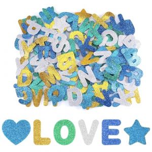 Hejo 196 Pièces Lettres Autocollantes en Mousse, 5 Couleurs Gommettes Autocollantes, Brillant Mousse Alphabet Enfant, Stickers Lettres Alphabet, Gommettes Adhesive pour Décoration(Bleu Jaune) (JIAOYANGMAOYI, neuf)