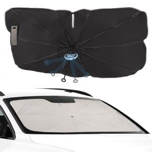 Arespark Pare Soleil Voiture Pare Brise Avant, 140 * 87cm Rotatif Parapluie Pare Soleil Voiture Protection UV, Pliable Parasols de Voiture pour la Plupart des Voitures, SUV (Bonstore Europe, neuf)