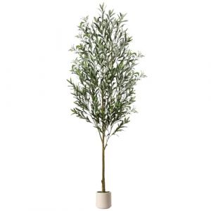 Alupssuc Olivier Artificiel 210cm en Pot Blanc, Arbre Artificielle Interieur Exterieur, Plantes Artificielles Interieur Fausse Plante Verte Décoration pour Maison Chambre Salon Balcon Cour Jardin (RUHAJSUNSET6 Kft, neuf)