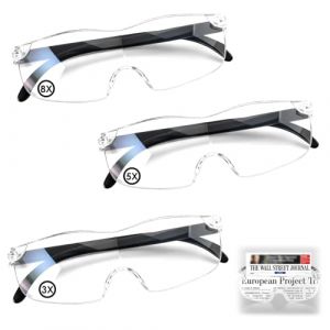 Amztour Lunettes Loupe Grossissante Anti Lumi&egrave;re Bleue 300%, 500%, 800% 3Pcs Loupe de Lecture Lunette Grossissante Main Libre pour &Acirc;g&eacute; Hommes et Femmes D'ordinateur Lunette Grossissement Confort (LINYANYANGKEJI, neuf)