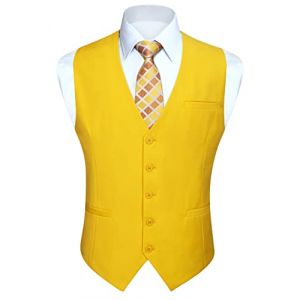 HISDERN Gilets Sans Manche Homme Gilet De Couleur Unie En Coton Pour Hommes Gilet De Costume De Mariage Soiree Formelle,Jaune,L (hisdern, neuf)