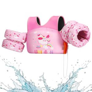 HeySplash Gilet de Natation pour Enfant B&eacute;b&eacute;, Gilet Flottant d'Entra&icirc;nement de Natation avec Manches Flottantes, Gilet Survie de Motif Mignon avec Boucle de S&eacute;curit&eacute; &agrave; Sangle R&eacute;glable, Licorne Rose (SiuMed EU, neuf)