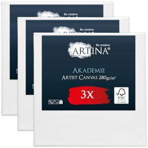 Artina Set de 3 Canvas Toile Peinture 60x60 cm – Tableau Peinture Châssis Entoilés en Bois FSC© – Tableau a Peindre Blanche 100% Coton 280g/m² – Toiles à Peindre Stable Akademie (Brandvin, neuf)
