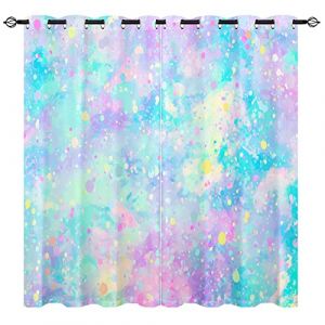 YUANZU Rideaux Arc-en-Ciel - Motif Dégradé Fantaisie avec Éclaboussures, Œillets Occultants & Isolation Thermique pour Chambre d’Enfants (Garçons/Filles) - 2 Panneaux L117 x H137cm (BOBO, neuf)
