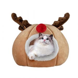 Niche pour chats de No&euml;l - Niche pour chiens de No&euml;l - Grotte pour chats de No&euml;l respirante en hiver - Lit pour rideaux pour chiens, pour chats d'int&eacute;rieur lavable, lit semi-ferm&eacute; (susentoc, neuf)