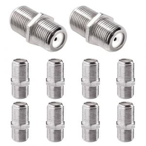 KUOQIY 10 Pi&egrave;ces Coupleur de Type F, Connecteur F, C&acirc;ble Satellite Femelle &agrave; Femelle Coupleur Changeur de Genre, pour C&acirc;ble Coaxial D'antenne TV Satellite, Argent (KUOQIY STORE, neuf)