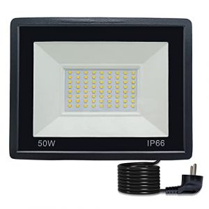 Projecteur Exterieur led 50W Spot led Ext&eacute;rieur avec prise m&acirc;le IP66 Etanche Eclairage de S&eacute;curit&eacute; avec 3m c&acirc;ble, Super lumineux Lumi&egrave;res d'inondation pour Jardin Patio Garage, Blanc chaud 3000K (MOLVCE-EU, occasion)