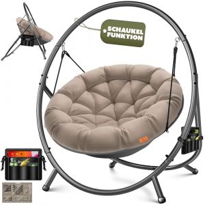 KESSER Fauteuil suspendu avec cadre Bali, balan&ccedil;oire suspendue jusqu'&agrave; 150 kg, pour int&eacute;rieur et ext&eacute;rieur, coussin et poche lat&eacute;rale, panier suspendu, structure en acier et rembourrage en mousse (WMK Trading GmbH, neuf)