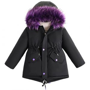 LCIGIA Enfant Fille Manteau d'hiver Fourrure Veste à Capuche Avec Cordon De Serrage Outdoor Jacket Avec Doublure Chaude Doudoune, Noir, 5-6 ans (jingdesi, neuf)