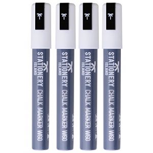 STATIONERY ISLAND Stylo Craie Pour Tableau Noir Effacable, Marqueur Craie Effacable, Feutre Craie pour le Verre Fenêtre, Blanc 6MM Lot de 4 (Stationery Island, neuf)