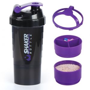 XTKS Shaker à Protéines 500ml (16oz) - Shaker Proteine avec compartiment - Bouteille Mélangeuse Anti-Fuite, Boule Inoxydable - Idéal pour Shakes, Smoothies - Sans BPA,Lave-Vaisselle (violet) (SHAKER BOTTLE, neuf)
