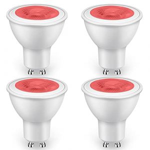 GlowsLand Ampoule LED GU10 5W 500LM Rouge, lampe LED non dimmable pour paysager, d&eacute;coratif, d'ambiance (lot de 4) (AsoarSing-EU, neuf)