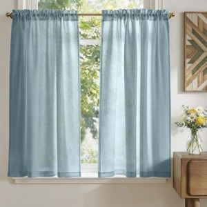 TOPICK Rideaux Cuisine Court Brise Bise, Bleu 65L x 115H(cm) 2 Panneaux &agrave; Passe Tringle Petit Rideau, pour Fen&ecirc;tre Placard Meuble Bas Chambre Cache Evier，en Effet L&eacute;gers (Audrey Home Fashion, neuf)