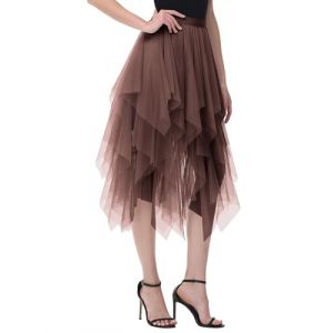 MERCIYD Jupe pliss&eacute;e en Tulle Asym&eacute;trique Tulle Jupe Courtes Jupes Midi Jupe d'&eacute;t&eacute; Goth Dentelle Robe Vintage Couleurs Vari&eacute;es (LIIOO, neuf)