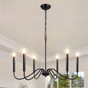 ASHUAQI Lustre Salon Industriel Noir, 6 Lumières Classique Moderne Bougie Suspensions D'éclairage, Métal Lustre Salle à Manger Avec Douille E14, Vintage Lustres pour Chambre, Cuisine, Couloir (ASHUAQI (FR), neuf)