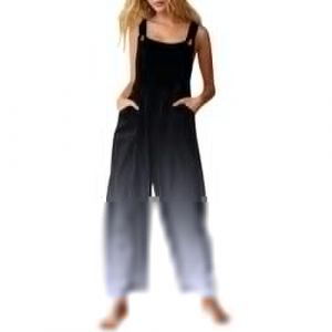 Combishort Femme Salopette Femme Ete Fluide Salopette Ample Décontractée avec Bretelles Réglables Combinaisons et Combishorts Femme Combinaison Pantalon Femme Chic (Gris,4XL) (EZJOBLA(7-12 days delivery), neuf)