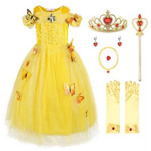 JerrisApparel Robe De Cendrillon Robe De Princesse Costume (140, Jaune avec Accessoires) (Umupi EU, neuf)