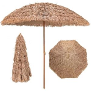 GOPLUS Parasol Paille en PP, 175CM Parasol Plage de Style Hawaïen avec Sac de Transport, 8 Baleines, Parasol Inclinable Hauteur Réglable 140-190CM (Augenstern24, neuf)
