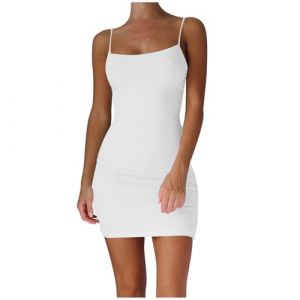 Mini Robe Femme Sexy, Robe Moulante Femme Dos Nu &agrave; Bretelles sans Manches Couleur Unie Grande Taille Chic Et &eacute;L&eacute;Gante D&eacute;Contract&eacute; Confortables Douces Base L&eacute;Ger Et Respirant Vacances Quotidien (LOSSLO(Livraison 5-14 jours), neuf)