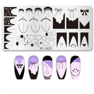 RUNRAYAY Plaques de stamping pour ongles French Line, plaque de stamping pour ongles French Tip, motif g&eacute;om&eacute;trique, rayures ondul&eacute;es, pochoirs pour nail art, mod&egrave;le d'impression en acier inoxydable (chengduniexiaduandianzishangwuyouxiangongsi, neuf)