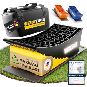 WERKTHOR Cales pour Camping-Car (Jaune) - [Jeu de 2] Cales Eprouvées pour Caravanes, Camping-Cars et Remorques [<13.5t] - Nivellement sans Palier, Cales pour Camping-Car Avec Sac de Transport (WERKTHOR, neuf)