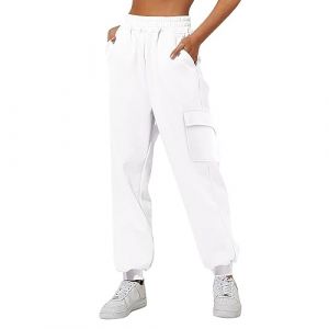 Pantalon Cargo Femme Taille Haute Pantalons de Travail Surv&ecirc;tement Pantalon Jogging Femme Sarouel Hip Hop &Eacute;lastique Yoga Fitness avec Poches Taille &Eacute;lastiqu&eacute; Sport Jogging (UoUa1245, neuf)