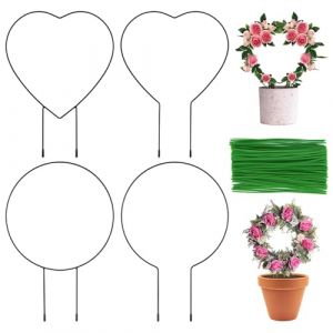 4 Pièces Tuteur Plante Grimpante Intérieur, Support Plante Grimpante en Métal avec 100 Attaches pour Plantes, Treillis pour Plantes Grimpantes Orbiculaire et en Forme de Cœur pour Plantes et Fleur (QiChan EU, neuf)