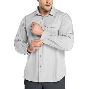 Outdoor Ventures Chemise de loisirs &agrave; manches longues pour homme - Respirant - S&eacute;chage rapide - Pour le printemps et l'&eacute;t&eacute; - Protection UV, gris argent, 3XL (EU-Outdoor Ventures, neuf)