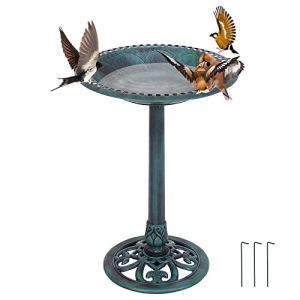 COSTWAY Abreuvoir Oiseaux Extérieur Plateau Dia.50 cm, Mangeoire Oiseaux Hauteur 72CM, Bain d'oiseaux sur Pied, Design Antique (Bronze Vert) (FDS GmbH, neuf)