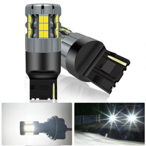 UPXSXT 2Pcs 7440 LED Ampoule de Feu de Recul Blanc, 7440A 7441 7440NA WY21W T20 CANBUS Ampoule de Remplacement Anti Hyper Flash pour Feu Arri&egrave;re Brouillard Super Luminosit&eacute; 30-SMD 25W 4000LM (Huiyuan store, neuf)