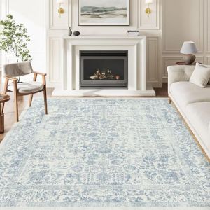 HUGEAR Bleu Tapis De Salon Lavable en Machine Tapis Chambre Adulte Grand Tapis Salon 180x270cm Doux Vintage Descente de Lit AntidéRapant Decoration Chambrel Manger (RONGBEN, neuf)