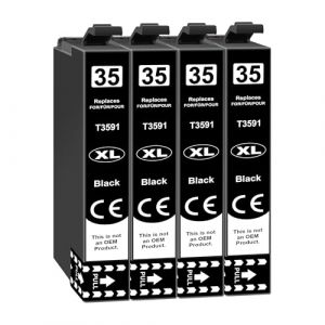Jhaan Lot de 4 cartouches d'encre noires 35XL compatibles avec Epson Workforce Pro WF-4740DTWF WF-4730DTWF WF-4725DWF WF-4720DWF WF-4740 WF-4730 W-F4725 WF-4720 (Jhaan, neuf)