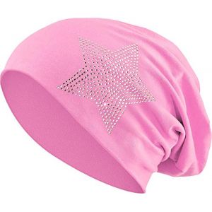 Balinco Jersey Coton élastique Long Slouch Beanie Unisexe Hommes Femmes avec Strass Pierres étoile Casquette Heather en 35 Couleurs différentes (2) (Light Pink) (Balinco, neuf)