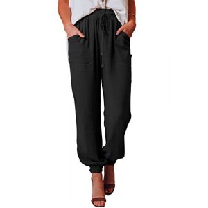 Nuofengkudu Femme Pantalon Sarouel Hippie Poches Cordon Taille Elastique Leger Baggy Respirant Uni Yoga Harem Pants Boheme Confort Vintage Detente Pantalons Bloomer Ete Plage Pyjama Decontracte Noir M (better Life, neuf)