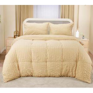 Utopia Bedding Seersucker Housse de Couette 200x200 cm avec 2 Taies d'oreiller 50x75 cm (Beige) - Parure de Lit 200x200 cm - Ensembles de Housses de Couette en Microfibre bross&eacute;e Douce (Utopia Brands, neuf)