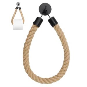 FUGLUS 1 pi&egrave;ce Porte Papier Toilette Mural Corde, Support Porte de Rouleau Papier Toilette, Derouleur Papier Toilette de Murale Bois Vintage en M&eacute;tal et Corde de Chanvre (Noir) (BOOKING PRICELESS, neuf)