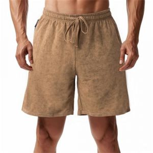 Short de sport court pour homme en coton éponge - Short de sport - Jambes larges - Doux - Pantalon de plage - Bermuda ample - Confortable - Pantalon de loisirs - Short d'extérieur basique - Pantalon (HaoqingPort, neuf)