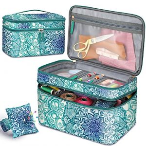 FINPAC Trouse a Coudre, Sac Rangement pour Kit de Couture Double Couche, Organisateur pour Accessoire Couture pour aiguilles, fil et Autres Mat&eacute;riel de Couture (Aucun Accessoire Inclus), (Jade) (Kenobee-EU, neuf)