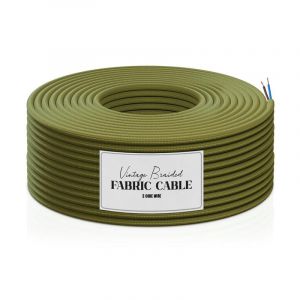 C&acirc;ble tress&eacute; LEDSONE de 10 m&egrave;tres, c&acirc;ble &eacute;lectrique &agrave; 2 conducteurs, c&acirc;ble flexible tress&eacute; vintage, fil &eacute;lectrique rond en tissu pour lampes DIY, suspensions industrielles (Vert kaki - 10 m) (LEDSONE, neuf)