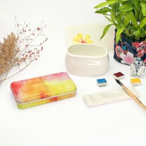 My Rock Way Petite Boîte Portable Dazzling Peach en métal pour Aquarelle avec 14 Demi-Godets, Palette de mélange et Fond Plat. Boîte d'aquarelle de Voyage légère, Parfait pour Un Cadeau (My Rock Way, neuf)