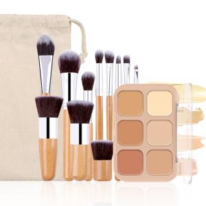 Holzsammlung Professional Correcteur de Teint, 6 Couleurs Palette Anti Cernes + 11 Pinceaux Essentiels pour le Visage, Teintes Faciles à Estomper Cosmétiques Imperméables, Pinceau Contouring Kit (FlyFlyAMallEU, neuf)
